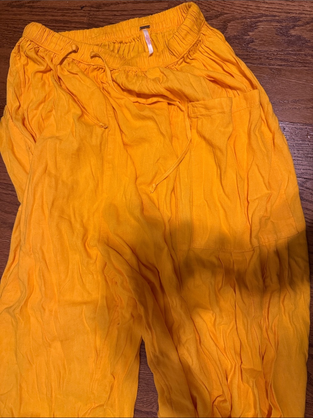 Bright Yellow Drawstring Casual Pants Free people